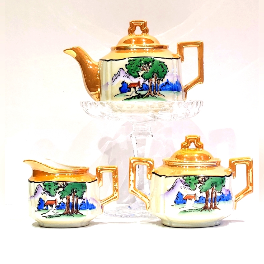 Small tea set 1960's Royal Nippon porcelain vintage Japanese orange luster